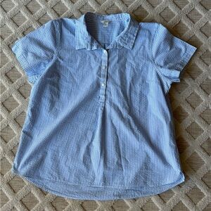 LL Bean Navy Blue Striped Collared Pop Over Shirt Size XL Classic Casual